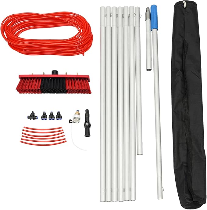 Water Fed Pole Kit Water Fed Brush,26ft Water Fed Cleaning Brush, Telescopic Window Cleaner & Solar Panel Cleaning System Washing Kit,Window Squeegee Cleaner Tool