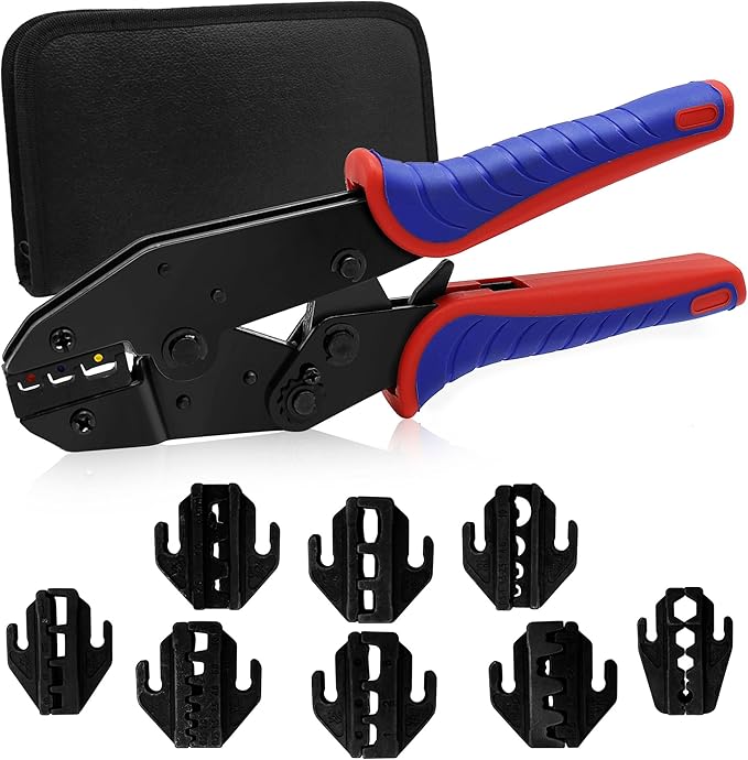 Wire Crimping Tool Kit, Crimping Tool Set 8 PCS, Wire Crimper Kit for Heat Shrink Connectors, Nylon, Non-Insulated Connectors, Black, TN-002