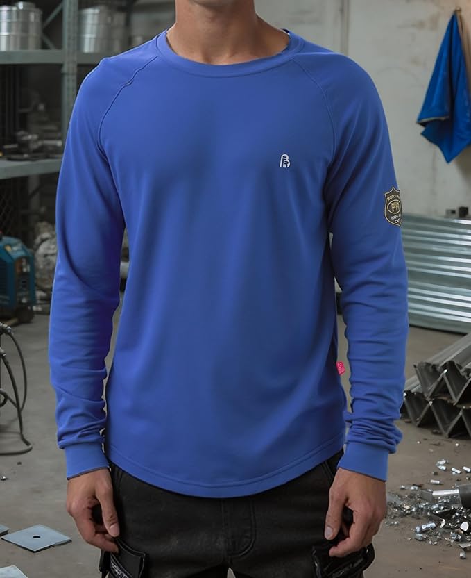 BOCOMAL FR Shirt 7oz Heavyweight Flame Resistant Shirts for Men Fire Retardant Long Sleeve Crew Work Shirts CAT2