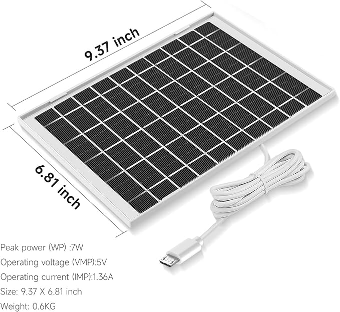 2 Pack 5V 7W Solar Panel Charger Compatible with Arlo Essential 2K Outdoor 2nd Gen, Arlo Essential XL Camera 2nd Gen, Tapo SolarCam C403 A200, Tapo SolarCam 2K, TP-Link Tapo TC82 C425 C403 C420 C400