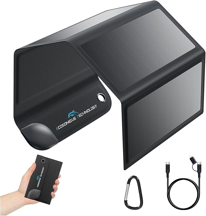 Ecosonique 8W Portable Solar Chargers 5V USB-C Small Power Emergency Foldable Solar Panels for Camping Hiking Backpacking for Phones Smart Watches Fans Flashlight Small Power Banks Battery Packs
