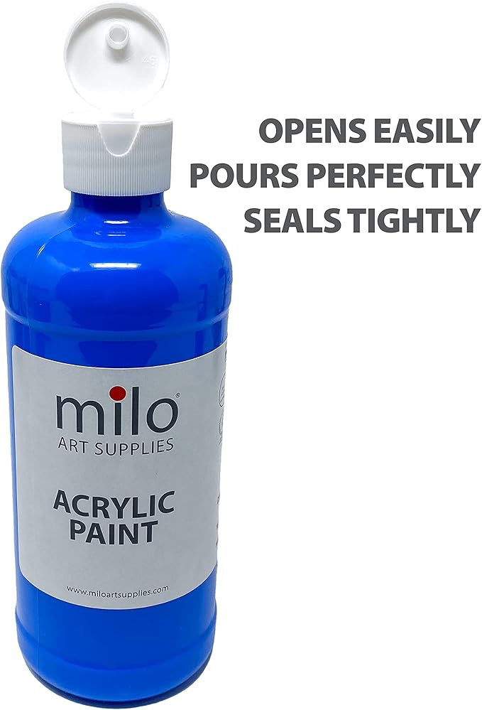 milo Acrylic Paint Set of 12 Colors | 16 oz Bottles | Student Primary Colors Acrylics Painting Pack | Made in the USA | Non-Toxic Arts & Crafts Paints for Artists & Hobby Painters