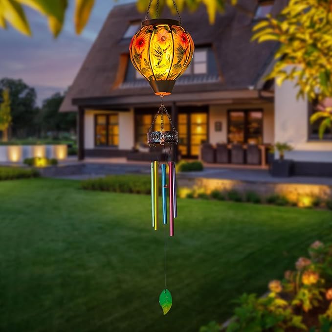 Hummingbird Wind Chimes,40.2” Solar Wind Chimes for Outside,Memorial Wind Chime with Lanterns,Solar Windchimes Outdoor for Mom Women Grandma,Hummingbird Hanging Windchime for Patio Yard Decor