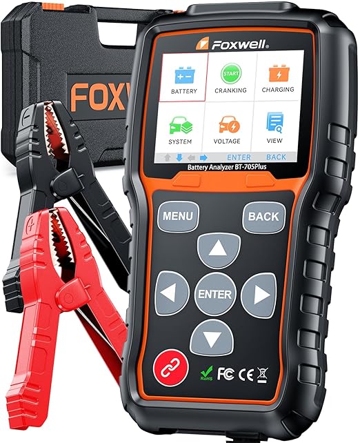 FOXWELL BT705 PLUS Car Battery Tester 24V 12V Load Tester, 100-2000CCA Automotive Alternator Tester Digital Cranking Charging System Tester for Car Truck Marine ATV, Upgraded of BT705