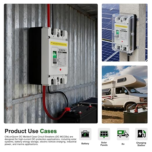 200Amp Molded Case Circuit Breaker MCCB 2 Poles DC500V Battery Disconnect Switch, PV Circuit Breaker or Main Power for Boat, Solar, UPS and Battery