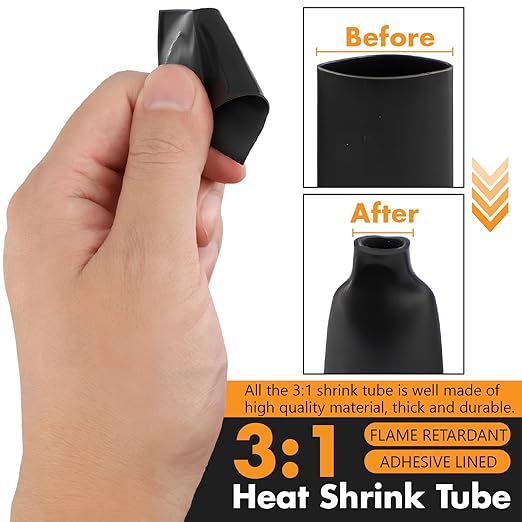 Jeemiter 20pcs 1/0 AWG Battery Lugs 3/8"(M10) & 5/16"(M8) Heavy Duty Copper Terminals with 20pcs 3:1 Heat Shrink Tubing - 0 Gauge Wire Connectors & Cable Ends in Dual-Neck Bottle for Auto Marine Solar