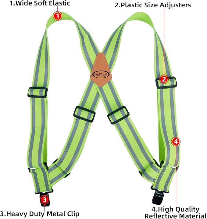 MELOTOUGH Reflective Safety Suspenders|Work Suspenders with Hi Viz Reflective Strip Hold Up Tool Belt Suspenders