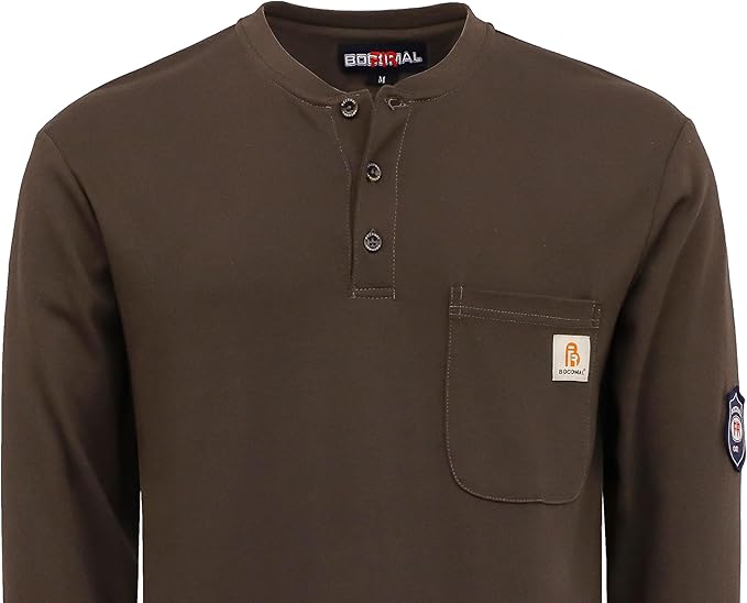 BOCOMAL FR Shirts Flame Resistant Shirt 5.5oz 100% Cotton Light Weight CAT2 Fire Retardant Henley Shirts