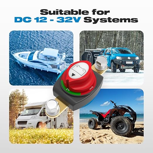 Battery Disconnect Switch, Malictele On/Off Side Post Battery Switch 275A 12-48V Power Cut Master Disconnect Isolator for Car Vehicle RV and Boat