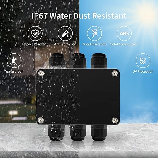 ABS IP67 Waterproof Dustproof Electrical Junction Box, with 15A 600V Barrier Terminal Cable Connector, 3IN/3Out Power Junction Box（3.93 * 2.67 * 1.96in）