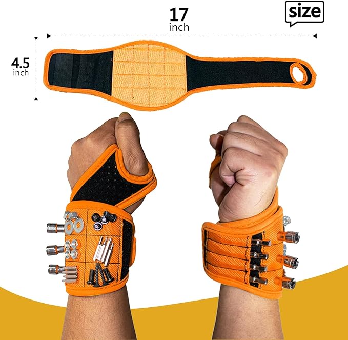Magnetic Wristband for Holding Tools Adjustable Magnetic Wristband with 16 Strong Magnets for Screws and Nails, Drill Bits, Bolts Ideal Father's Day Gift Wrist Magnetic Tool Holder