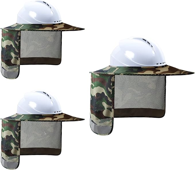 Hard Hat Sun Shade, High Visibility Sun Visor Neck Shade with Reflective Strip, Full Brim, Man & Woman (Hard Hat Not Included), Camo, 3 Pack