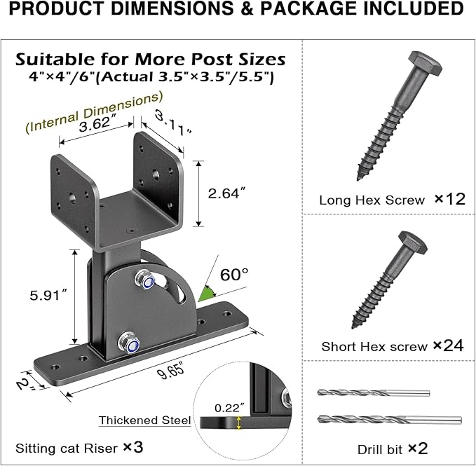 Roof Riser Brackets, Stainless Steel 4x4 (Actual Size:3.5"×3.5") Adjustable Angles Saddle Roof Riser Brackets for Patio Cover for Patio Cover Roof Gazebo, 3Pack