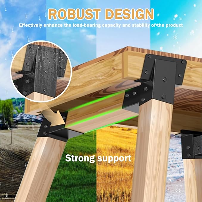 4 Pcs Deer Stand Brackets 4x4 (Strengthen Support, Easy Installation), Outdoor Angle Brackets with Powder-Coated for Deer Stand, Tree House, Shooting Shack & Outdoor Platforms