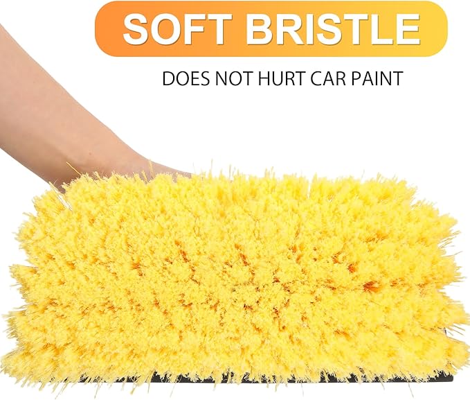 2 Pcs 10 Inch Solar Panel Soft Brush Cleaner Head, Bristles Scrub Brush with Rubber Protective Pads Prevent Scratches, for Solar Panels, Cars, RV, Trucks, Boats, Facades of Houses (Yellow)