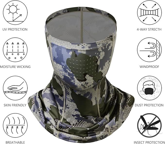 BASSDASH Neck Gaiter Mask UPF 50 Sun Protection for Men & Women, Fishing, Hiking, Outdoor