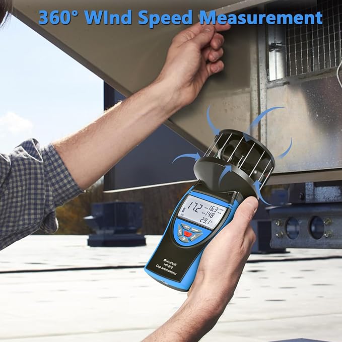 HoldPeak Handheld Cup Anemometer with Compass, 360° Wind Measuring Digital Air Wind Speed Meter, 93MPH Wind Speed Measuring Device Gauges for Outdoor Sailing HVAC Golf Shooting