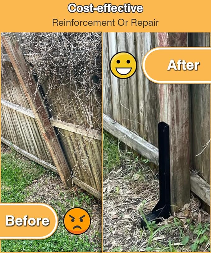 Fence Post Anchor Kit, Heavy Duty Metal Steel Fence Post Repair Kit, Fence Post Anchor Stakes Ground Spike for Repairing Tilted/Broken Wood Fence Post, Double-Tube Style, 1 Pack, Black