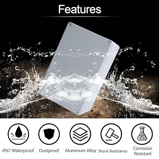 LeMotech Junction Box, Aluminum Alloy Metal Electrical Box, IP67 Waterproof Dustproof Project Box, Outdoor Universal Enclosure, Grey 7.4x4.7x3.0in (188x120x78mm)