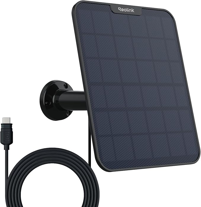 Reolink 6W Solar Panel Black, Non-Stop Solar Power Supply for All Wireless Battery Camera Outdoor, Compatible with TrackMix/Argus PT Ultra/Duo 2/Eco Ultra/3 Ultra, Waterproof, Adjustable Mount(Black)