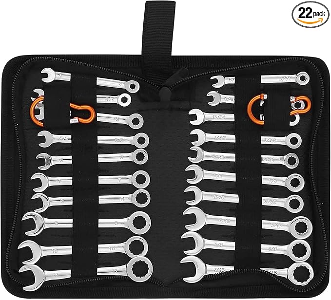 Premium Midget Wrench Set - 22-Piece Mini Combination Wrench Set Metric & SAE Ignition Wrench Sets 4-10mm & 5/32'' to 7/16'' Lightweight Small Carry Pouch