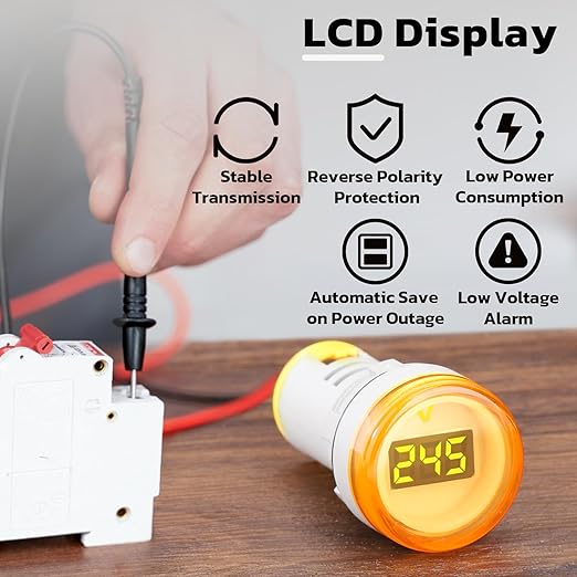 DROK AC Voltage Display, 3pcs Digital LED Display Voltmeter AC 60-500V Voltage Meter Monitor 110v 220v Volt Detetor Green Red Yellow Signal Indicator Light Panel