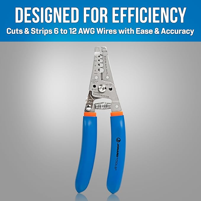 Jonard Tools WSS-612 Stainless Steel Curved Wire Stripper, 6-12 AWG, Stainless Steel 50 HRC, Ergonomic Handle, Screw Cutting & Wire Looping