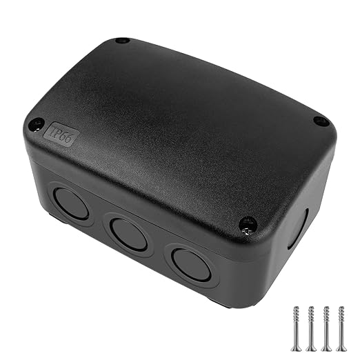 Outdoor Junction Box,Nineleaf IP66 Waterproof Electrical Project Boxes PVC/ABS Plastic Enclosure Box Universal Watertight 4.9 x 3.3 x 2.3 inch,Black