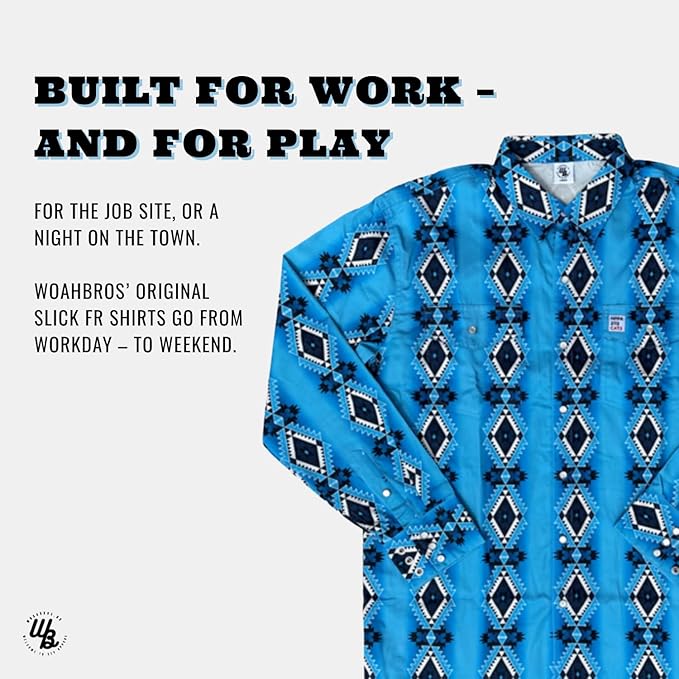 WoahBros FR Shirts for Men, 8oz Midweight Flame Resistant Welding Shirt, 100% Cotton, Pearl Snap Buttons - CAT2/NFPA2112