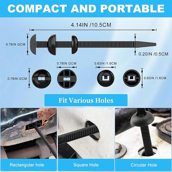 Nylon Universal Cable Tie Buckle for Car, Upgraded Automotive Zipper Clips, Heavy Duty Self-Locking Zip Ties Holder with Pin & Button,Top Movable Dome Design (Black-100Pcs)