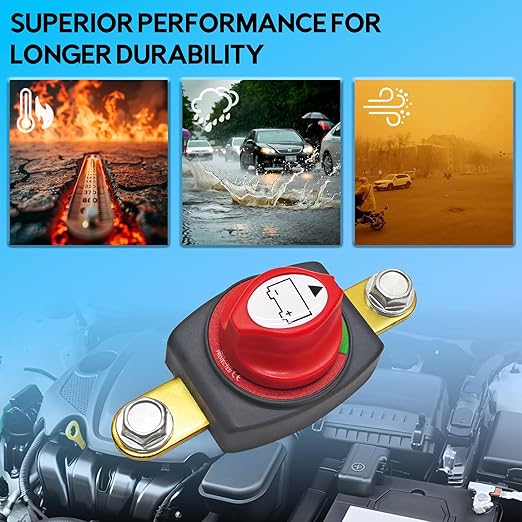 ON/Off Battery Disconnect Switch 12V 48V - 275A Side Post Battery Shut Off Switch for Marine RV Car Boat Truck, Trailer ATV, Heavy Duty Batteries Cut Off Kill Switches (Negative,Vertical)