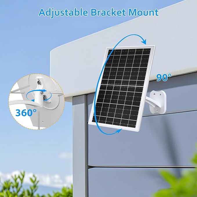 Zivif 13W USB Solar Panel for Security Cameras, Solar Charger with USB-C Cable, DC 5.5x2.1mm & Micro USB Port, IP66 Waterproof with Adjustable Mount & 10FT Cable, Tempered Glass Panel