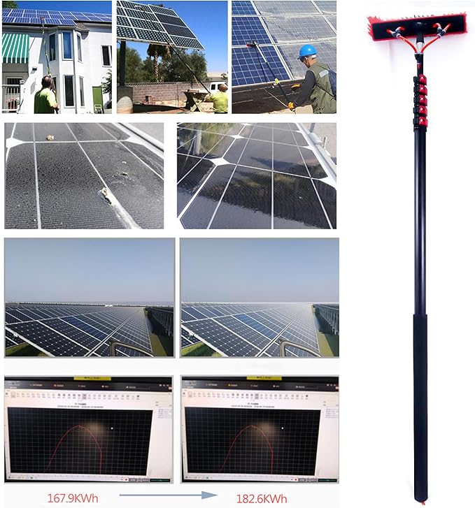 Extendable Water Fed Solar Panel Cleaner, Water Fed Telescopic Brush 6m | 55cm Brush, Telescopic Hydrocleaner for Cleaning Photovoltaic and Solar Panels Black