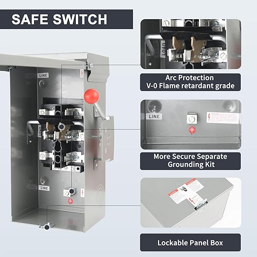 Generator Transfer Switch 100A, Manual Transfer Switch for Home Generator, Heavy Duty Double-Throw 120/240V,24000W for Indoor Outdoor Use,NEMA 4X Standards