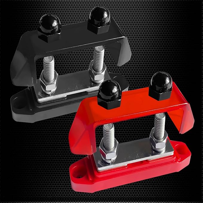 Ampper 1/4" Power Distribution Block Bus Bar 12V 150A, Dual Studs M6 Busbar Battery Junction Post Distribution Block for Car and More (W/Cover, Red and Black)