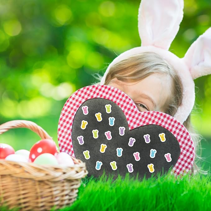 JarThenaAMCS 2400Pcs Mini Easter Bunny Sticker Pastel Rabbit Paper Decal 5 Colors Animal Adhesive Sticker for Planner Reward Envelope Scrapbook DIY Supplies, 0.5 in