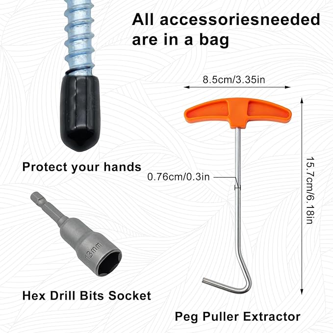 12-Pack Heavy Duty Screw-in Tent Stakes with Drill Adapter – 8 Inch Ground Anchors for Camping, Canopy, Gazebo, Awnings & Outdoor Accessories