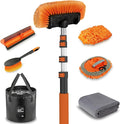 16FT Car Wash Brush with Long Handle, Car Cleaning Kit with Soft Bristle Wash Brush, Microfiber Cleaning Mop, Window Squeegee, Mitt, Wheel Brush, Bucket, Drying Towel for RV, Truck, Boat