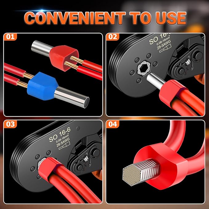Ferrule Crimping Tool Kit, Preciva Upgrade Double & Single Ferrules Connectors, Hexagonal Ratchet Jaw Wire Crimping Pliers AWG 28-5 with 1200PCS Terminal Connector Sleeves
