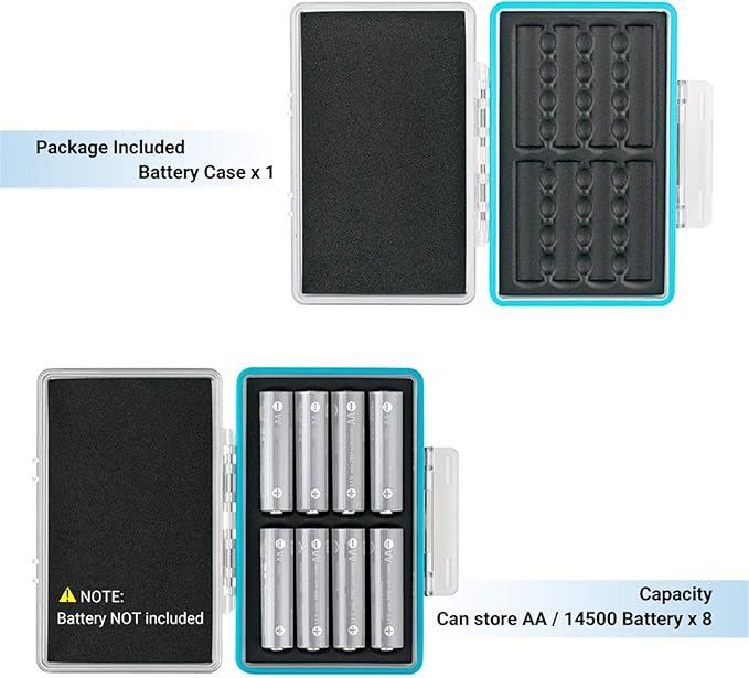 JJC 8 Slot AA Battery Case, PC Shell Water-Resistant & Shockproof Battery Storage Case for AA / 14500 Batteries
