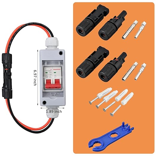 Solar Panel Disconnect Switch DC 500V 32A, IP65 Waterproof Miniature Circuit Breaker Box with Pre-Wired PV Connectors for Outdoor
