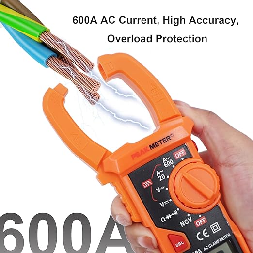 Digital Clamp Meter Auto-Ranging Multimeter Amp Voltage Tester Measure AC Current 600 A, AC/DC Voltage, Resistance, NCV, LPF, Diodes, Continuity and Backlight for Electricians