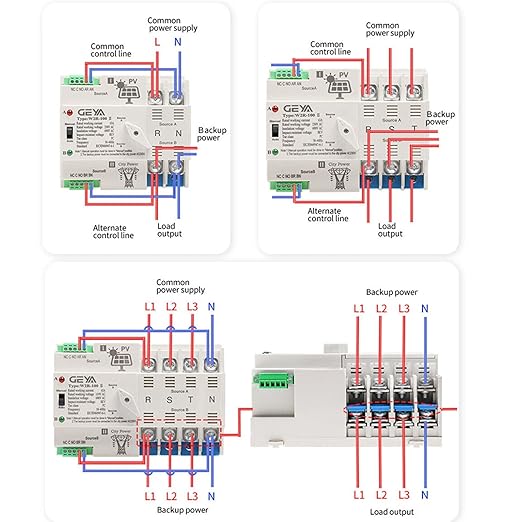 GEYA on-Grid Solar Power Automatic Transfer Switch Din Rail 2P 63A 110VAC ATS PV System to City Power (ATS-2P-63A-110V-SOLAR)