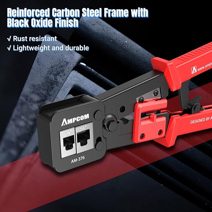 AMPCOM RJ45 Pass Thru Crimping Tool Network Crimper for Pass Through and Regular Type RJ45 RJ12 RJ11 Connector -CAT6/5e（8P8C/6P6C/6P4C)
