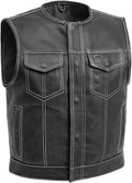 First Mfg Co - Lowside - Mens Motorcycle Biker Riding Canvas, Leather, Twill, Perforated Leather Vest