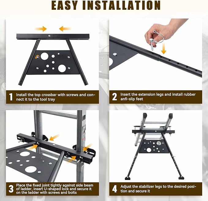 Ladder Stabilizer, Safe and Stable Ladder Standoff with Adjustable Length 20"-29.5", Extension Ladder Stabilizer for Roof Gutter Supports 300 LBS of Weight, Built-in Tool Tray, Anti-Slip Rubber Feet