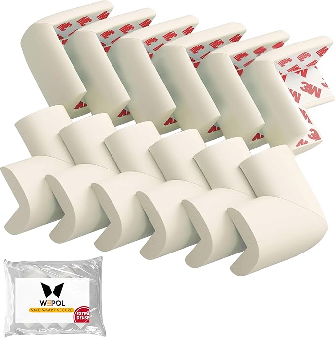 Soft Foam Corner Protectors for Baby, Bed Frame Corner Guards, Sharp Edge Desk Furniture Safety Cover Bumpers for Kids, 3M Adhesive Pre-Taped Rubber Padding Cushion (White, 12 Pack)