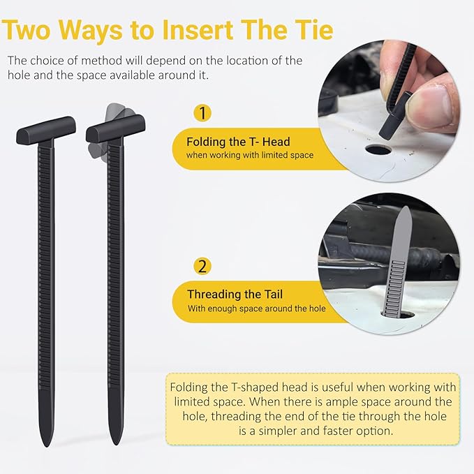 Aymier 120 Pcs Nylon Universal Cable Tie Buckle with Clear Storage Box, Upgraded Double-Sided Teeth Self-Locking T Rivet Zip Tie Kit for Car Fender Trunk Bumper Repair, Home & Garage, Patent Pending