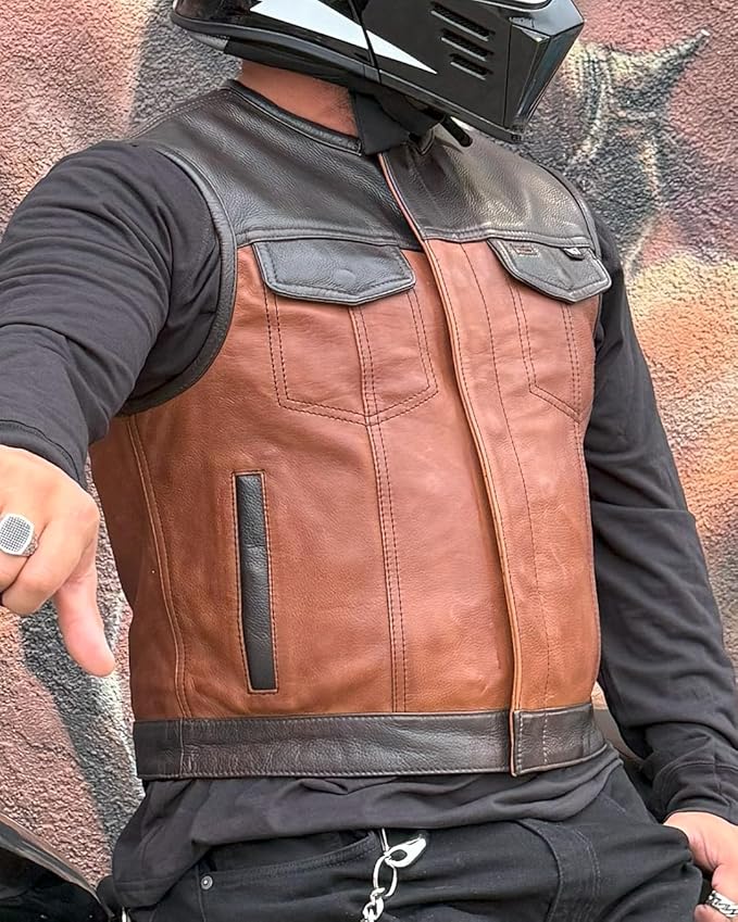 First Mfg Co - Lowside - Mens Motorcycle Biker Riding Canvas, Leather, Twill, Perforated Leather Vest