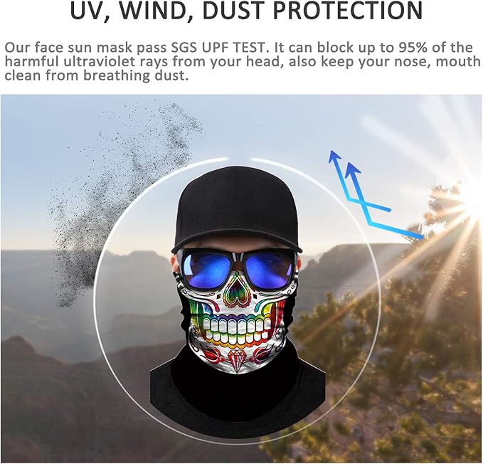JOEYOUNG Skull Face Mask UV Sun Dust Neck Gaiter Bandana Headwear Motorcycle
